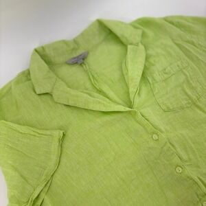 Hester & Orchard Lime Green Linen Blend Button Down Shirt XL Short Sleeve